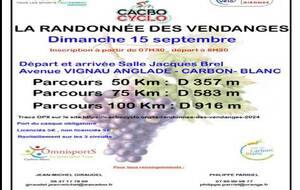 Le CACBO CYCLO de Carbon-Blanc organise 3 circuits cyclo le dimanche 15 septembre.